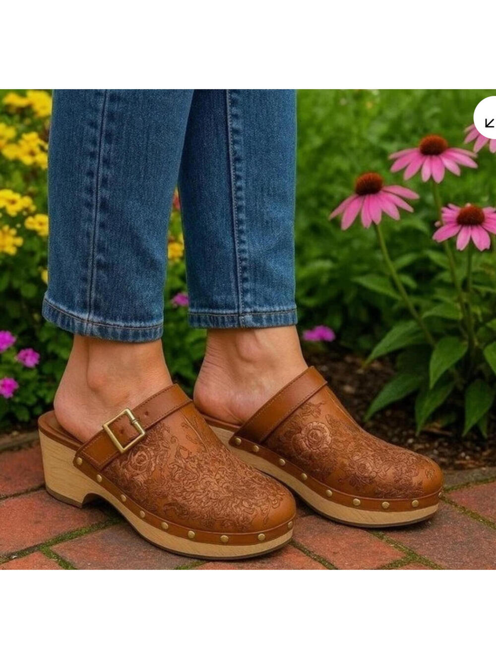 Johnny Was size 7.5 embroidered wood leather clogs new w/o box